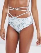 Asos Marble Print Tie Cut Out High Waist Bikini Bottom - Marble Print