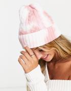 French Connection Tie Dye Ribbed Beanie In Pink