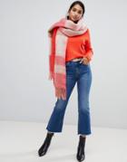 Asos Design Woven Long Pink Check Fluffy Scarf With Tassels - Multi