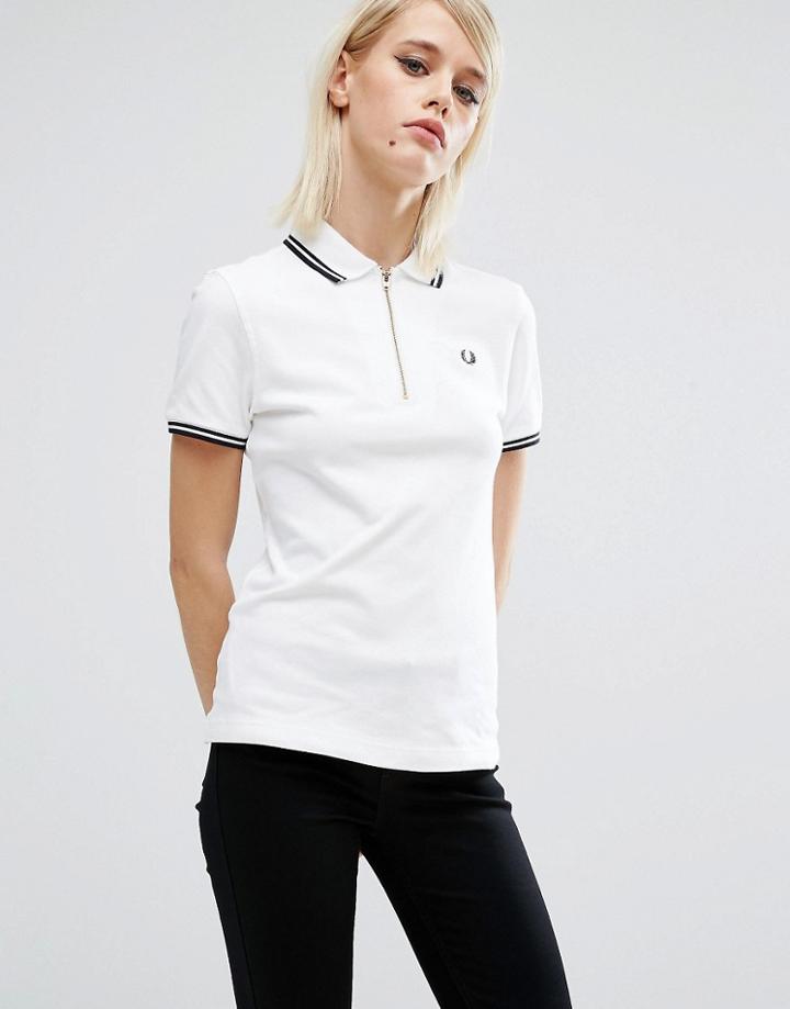 Fred Perry Zip Neck Pique Shirt - White