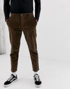 Pull & Bear Slim Fit Cord Pants In Brown - Brown