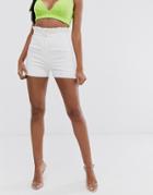 Club L London High Waist Paperbag Waist Short In White