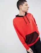 Asos Design Oversized Hoodie In Red With Mesh Panel And Hood - Red
