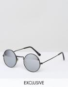 Reclaimed Vintage Round Sunglasses With Mirror Lens - Black
