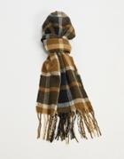 Asos Design Blanket Scarf In All Over Check Detail-brown