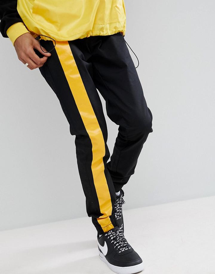 Asos Skinny Joggers In Black With Yellow Stripe Detail - Black