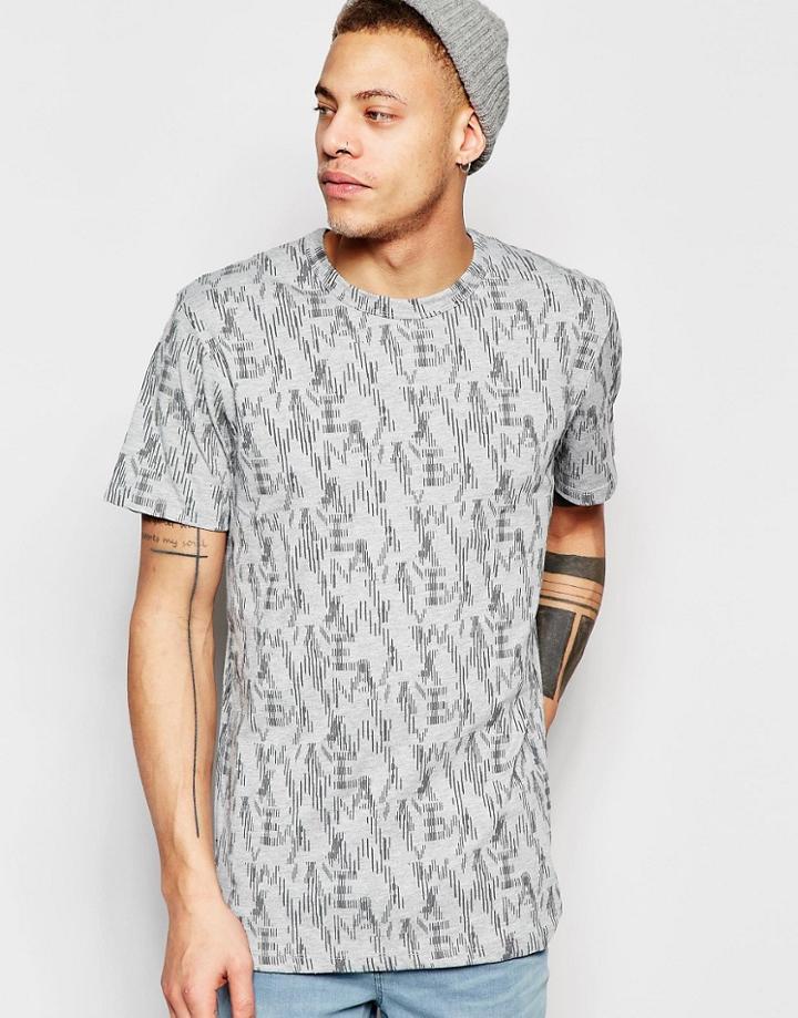 Waven T-shirt Lucas Crew Neck All Over Camo Logo Print - Gray