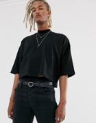 Asos Design Oversized Crop T-shirt With Mid Sleeve And High Neck In Black