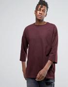 Asos Oversized 3/4 Sleeve T-shirt In Oxblood - Red