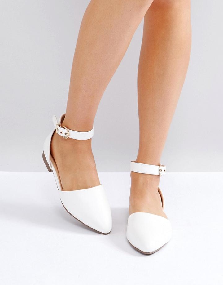 Raid Debbie White Ankle Strap Ballet Shoes - White