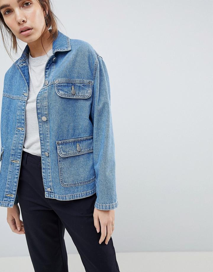 Asos Design Denim Trucker Jacket In Midwash Blue - Blue