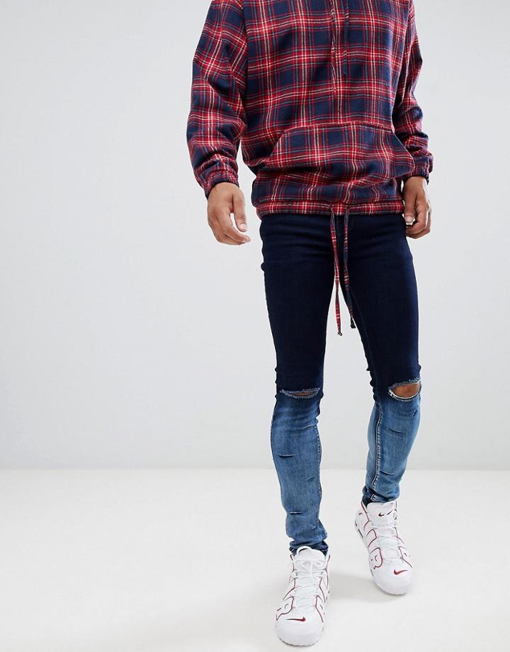 Sixth June Dip Dye Ripped Blue Jeans - Blue