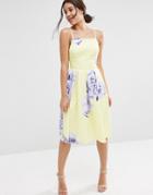 Asos Large Floral Printed Pinny Midi Dress - Yellow Print