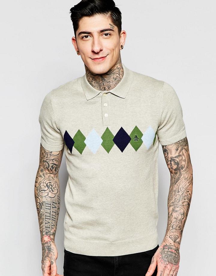 Original Penguin Argyle Polo Sweater - Gray
