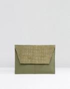 Asos Croc Embossed Suede And Leather Clutch Bag - Green