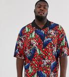 Asos Design Plus Oversized Revere Polo With Floral And Leopard Print - Multi