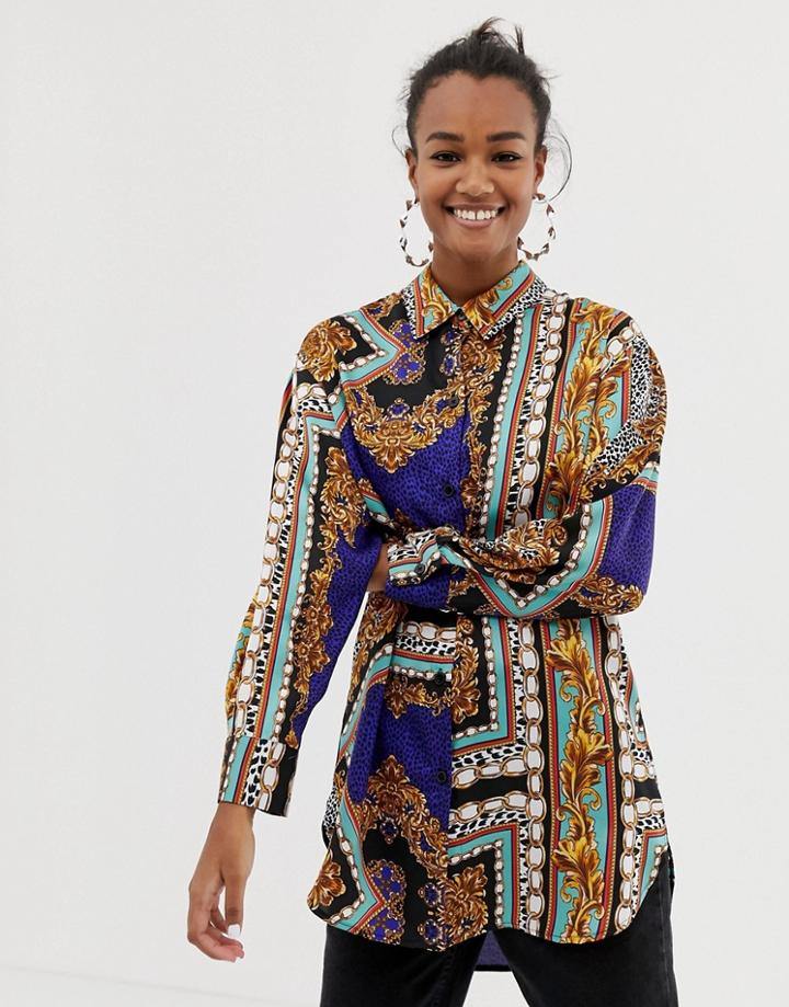 Bershka Mix Scarf Print Shirt In Multi - Multi