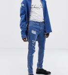 Asos Design X Laquan Smith Skinny Jeans With Zip Detail - Blue