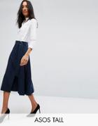 Asos Tall Tailored Midi Skirt In Pleat & Solid - Navy