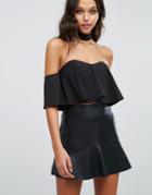 Ginger Fizz Crop Top With Overlay And Choker Detail - Black