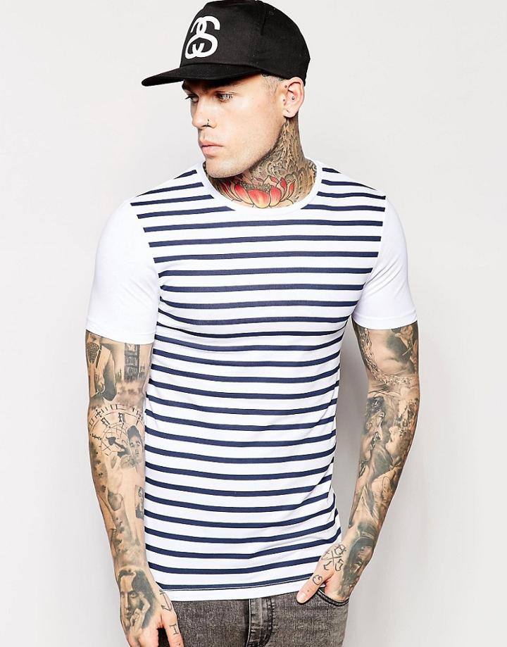 Asos Extreme Fitted Fit T-shirt With Breton Stripe - White