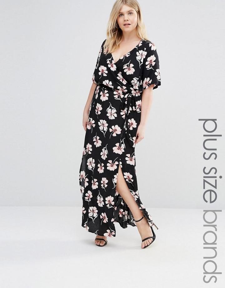 New Look Plus Wrap Front Floral Maxi Dress - Black