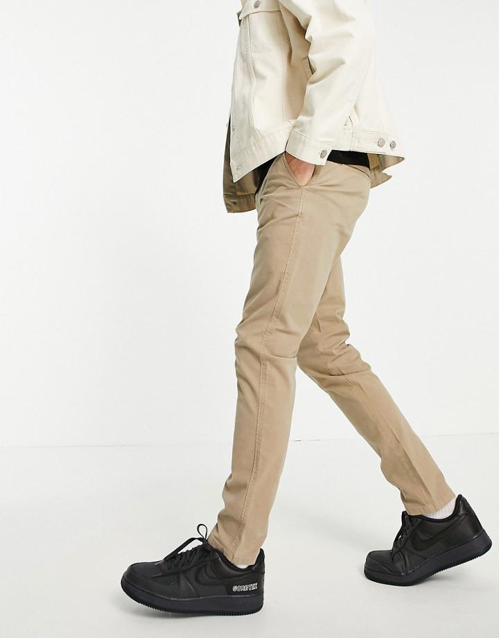Selected Homme Skinny Fit Stretch Chinos In Sand With Organic Cotton-neutral