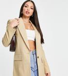 Asos Design Tall Long Line Perfect Blazer In Stone-neutral
