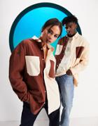 Asos Design Circular Design Unisex 90s Oversized Color Block Shirt In Brown