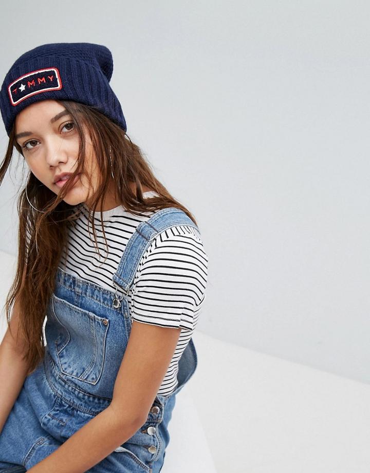 Tommy Hilfiger Multi Fur Pom Beanie - Navy