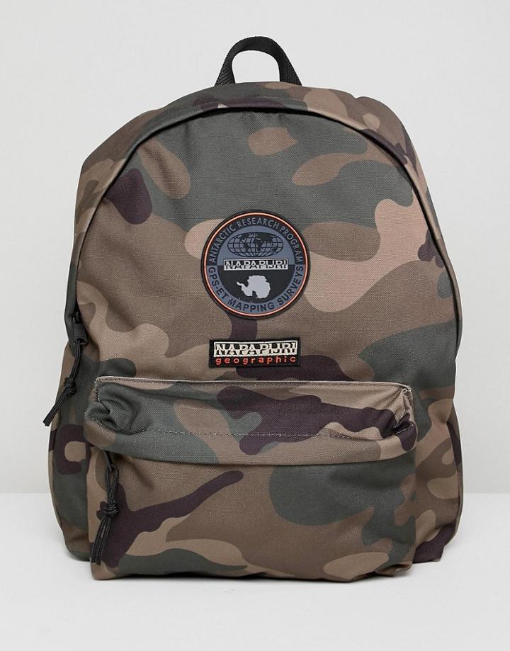 Napapijri Voyage Logo Backpack In Khaki Camo - Green