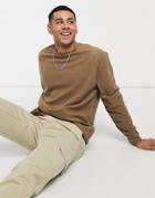 Asos Design Relaxed Polar Fleece Sweatshirt In Camel Brown-neutral
