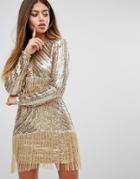 Prettylittlething Premium Sequin Fringed Mini Dress - Gold