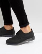 Asos Lace Up Derby Shoes In Black Leather With Ribbed Sole - Black