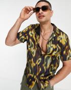 Asos Design Relaxed Revere Shirt In All Over Satin Print-multi