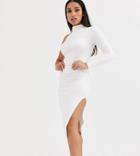 Asos Design Petite One Sleeve Knit Midi Dress-cream