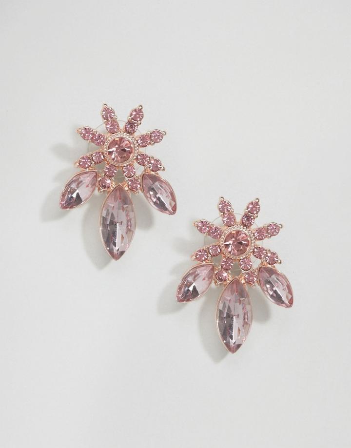 Asos Jewel Flower Stud Earrings - Pink