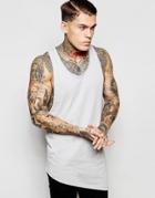 Asos Longline Tank With Asymmetric Hem And Extreme Racer Back - Gray