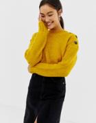 New Look Button Neck Sweater In Bright Yellow - Yellow