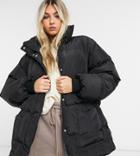 Collusion Belted Puffer Jacket In Black