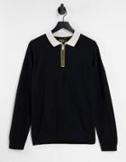 Fila Gold Knitted Polo Top In Black-white