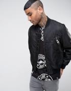 Love Moschino Bomber Jacket With Zip Tab And Peace Back Panel - Black