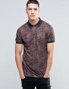 Pretty Green Polo Shirt With Paisley Print In Slim Fit Black - Black