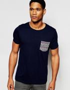 Asos T-shirt With Geo-tribal Pocket - Navy