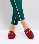 Park Lane Suede Flat Mule Loafers - Red