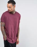 Asos Super Oversized Longline T-shirt With Roll Sleeve In Red - Red