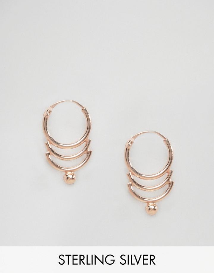 Asos Rose Gold Plated Sterling Silver 10mm Triple Bar Hoop Earrings - Copper