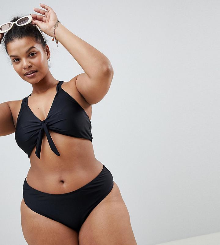 Brave Soul Plus Size Tie Front Bikini Set - Black