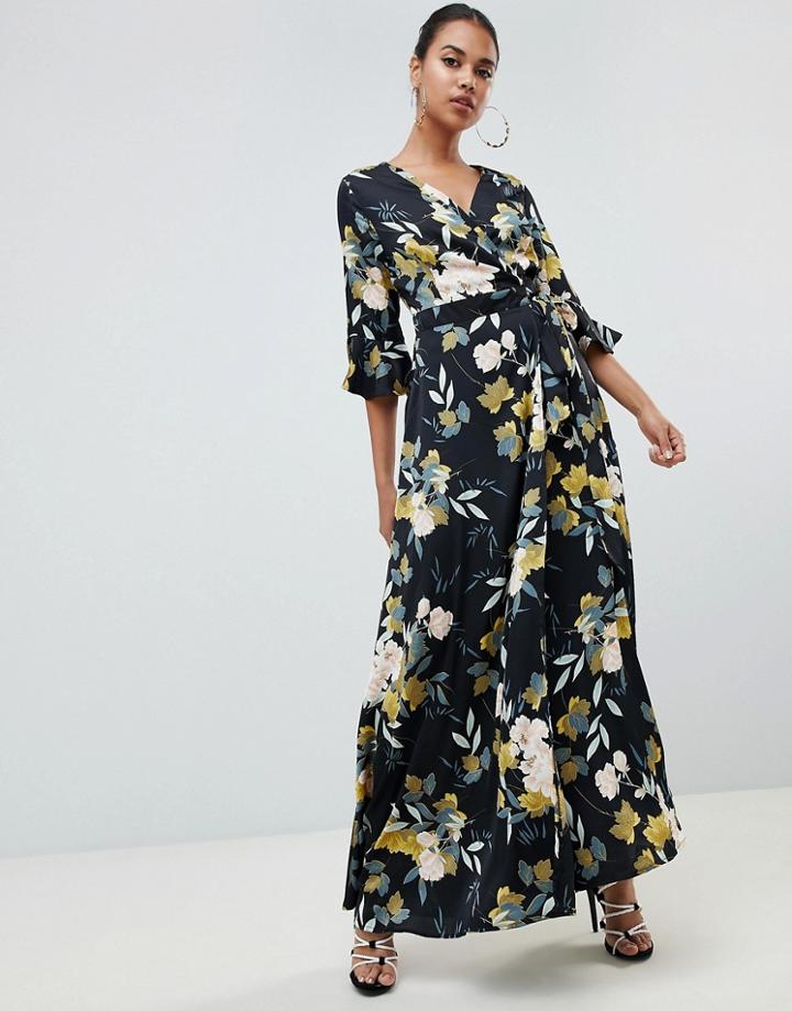 Prettylittlething Tie Waist Maxi Dress Floral - Navy