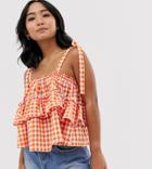 Asos Design Petite Gingham Tiered Sun Top-orange